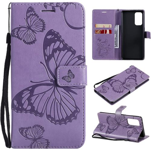 Étui Pour Oneplus 8t 6 55 Pouces Pu Cuir Couverture Magnétique Housse Conception En Relief De Papillon Stent Fonction Flip Cuir Violet