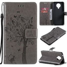 Étui Pour Nokia 6.3/Nokia G10/Nokia G20 6 52 Pouces Pu Cuir Couverture Magnétique Housse Motif De Chat Et D'arbre Stent Fonction Coque Flip Gris
