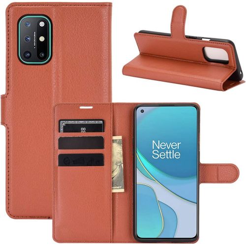 Étui Pour Oneplus 8t 6 55 Pouces Pu Cuir Couverture Magnétique Portefeuille Protection Housse Motif Litchi Stent Fonction Flip Cuir Marron