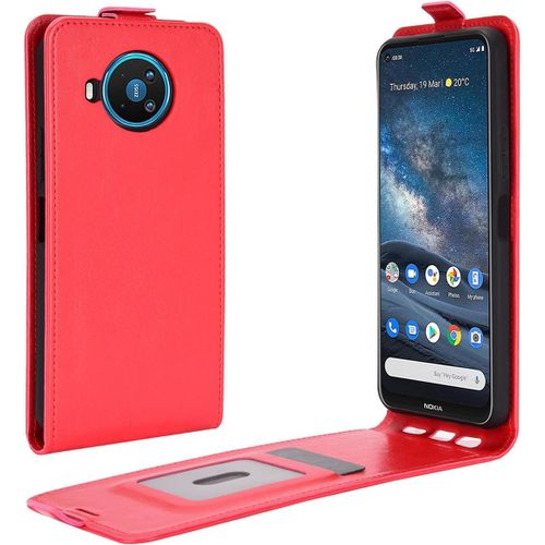 Étui Pour Nokia 8.3 6 81 Pouces Pu Cuir Magnétique Portefeuille Conventure En Cuir Up Down Design Fonction Stent Housse Flip Cuir Rouge