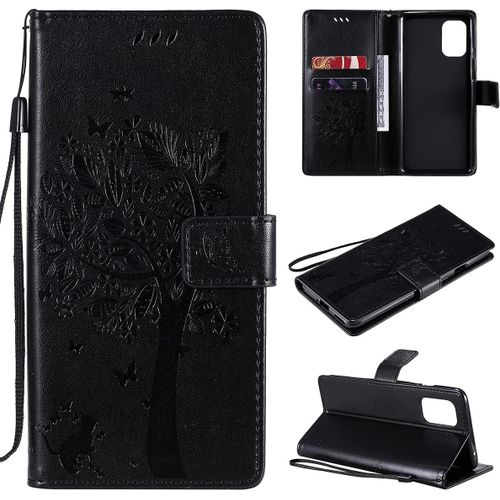 Étui Pour Oneplus 8t 6 55 Pouces Pu Cuir Couverture Magnétique Housse Motif De Chat Et D'arbre Stent Fonction Coque Flip Noir