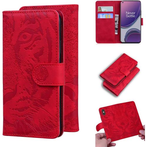 Étui Pour Oneplus 8t 6 55 Pouces Pu Magnétique Pochette Cuir Housse Tigre Impression Rabattable Case Stent Fonction Rouge