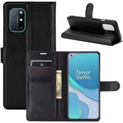 Étui Pour Oneplus 8t 6 55 Pouces Pu Cuir Couverture Magnétique Portefeuille Protection Housse Motif Litchi Stent Fonction Flip Cuir Noir