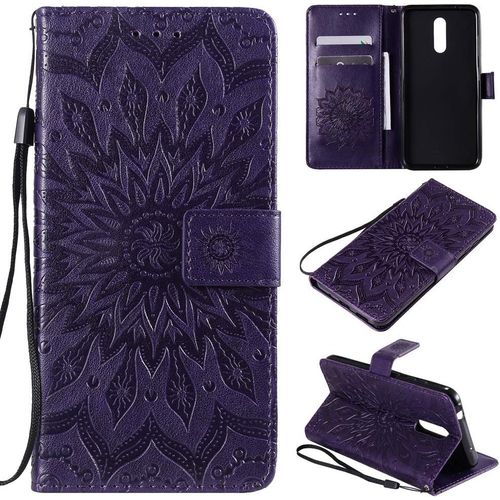 Étui Pour Nokia 3.2 6,26 Pouces Pu Magnétique Pochette Cuir Housse Tournesol Gaufrage Design Stent Fonction Rabattable Pour Nokia 3.2 Purple