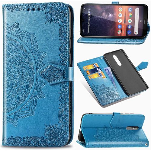 Étui Pour Nokia 3.2 6.26 Pouces Pu Magnétique Pochette Cuir Housse Charmant Mandala Gaufrage Design Stent Fonction Rabattable Pour Nokia 3.2 Bleu