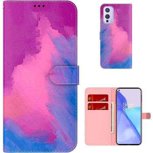 Étui Pour Oneplus 9 6 55 Pouces Pu Magnétique Pochette Cuir Housse Aquarelle Impression Rabattable Case Stent Fonction Cover Purple