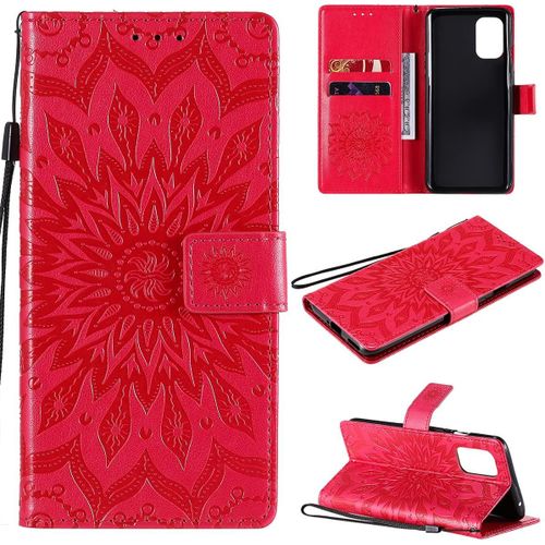 Étui Pour Oneplus 8t 6 55 Pouces Pu Magnétique Pochette Cuir Housse Tournesol Gaufrage Design Stent Fonction Rabattable Rouge