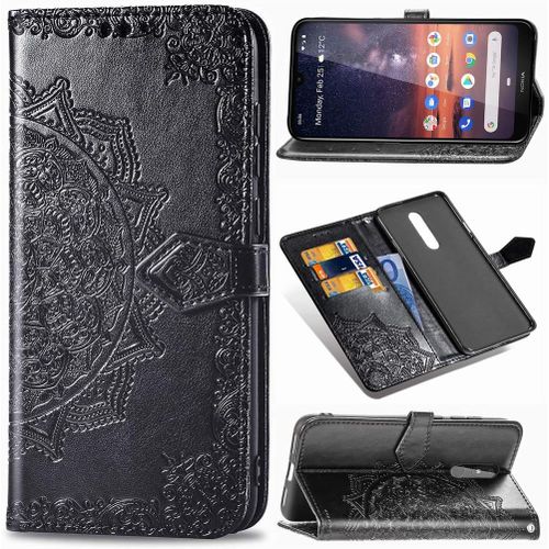 Étui Pour Nokia 3.2 6.26 Pouces Pu Magnétique Pochette Cuir Housse Charmant Mandala Gaufrage Design Stent Fonction Rabattable Pour Nokia 3.2 Noir