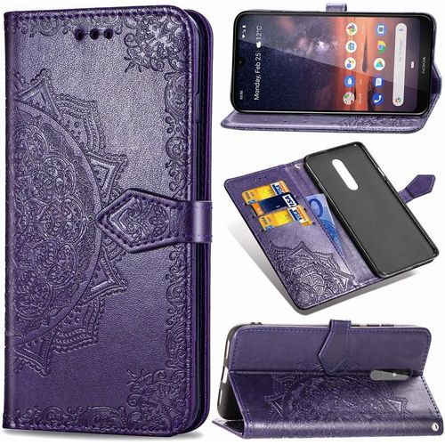 Étui Pour Nokia 3.2 6.26 Pouces Pu Magnétique Pochette Cuir Housse Charmant Mandala Gaufrage Design Stent Fonction Rabattable Pour Nokia 3.2 Purple