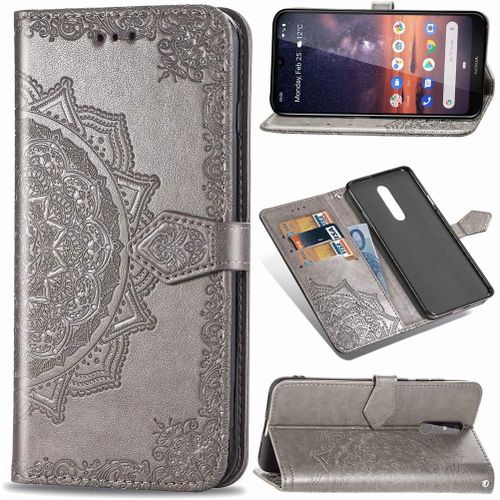 Étui Pour Nokia 3.2 6.26 Pouces Pu Magnétique Pochette Cuir Housse Charmant Mandala Gaufrage Design Stent Fonction Rabattable Pour Nokia 3.2 Gris