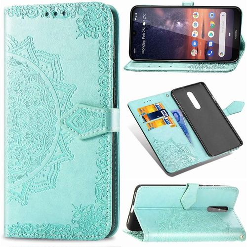 Étui Pour Nokia 3.2 6.26 Pouces Pu Magnétique Pochette Cuir Housse Charmant Mandala Gaufrage Design Stent Fonction Rabattable Pour Nokia 3.2 Vert