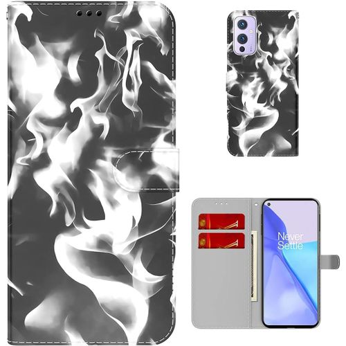 Étui Pour Oneplus 9 6 55 Pouces Pu Magnétique Pochette Cuir Housse Motif De Nuages Rabattable Case Stent Fonction Cover Noir