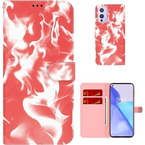 Étui Pour Oneplus 9 6 55 Pouces Pu Magnétique Pochette Cuir Housse Motif De Nuages Rabattable Case Stent Fonction Cover Rouge