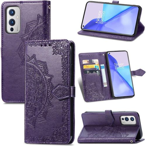 Étui Pour Oneplus 9 6 55 Pouces Pu Magnétique Pochette Cuir Housse Charmant Mandala Gaufrage Design Stent Fonction Rabattable Purple