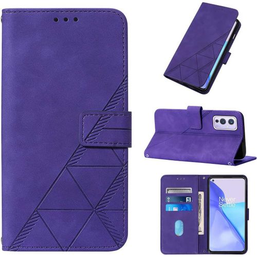 Étui Pour Oneplus 9 6 55 Pouces Pu Magnétique Pochette Cuir Housse Triangle Impression Rabattable Case Stent Fonction Cover Pourpre