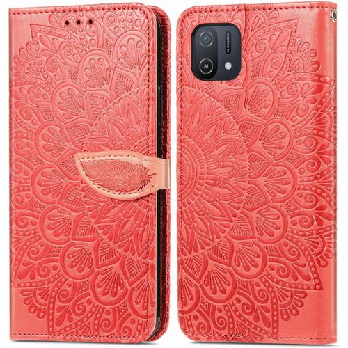 Étui Pour Oppo A16k 6 52 Pouces Pu Cuir Couverture Magnétique Housse Conception En Fleur De Rêve Stent Fonction Flip Cuir Rouge