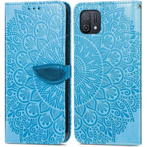 Étui Pour Oppo A16k 6 52 Pouces Pu Cuir Couverture Magnétique Housse Conception En Fleur De Rêve Stent Fonction Flip Cuir Bleu