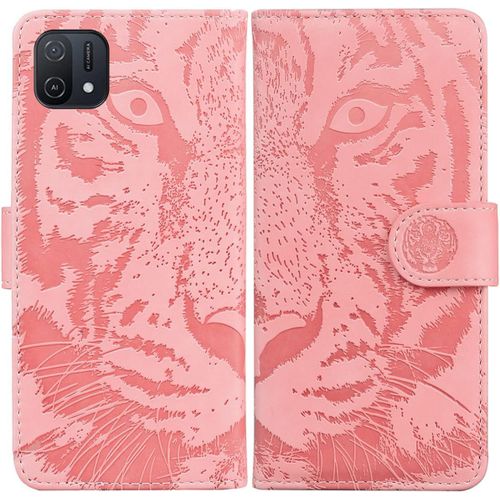 Étui Pour Oppo A16k 6 52 Pouces Pu Magnétique Pochette Cuir Housse Tigre Impression Rabattable Case Stent Fonction Cover Rose