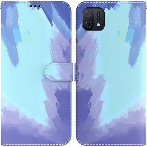 Étui Pour Oppo A16k 6 52 Pouces Pu Magnétique Pochette Cuir Housse Aquarelle Impression Rabattable Case Stent Fonction Cover Bleu