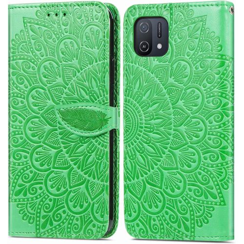 Étui Pour Oppo A16k 6 52 Pouces Pu Cuir Couverture Magnétique Housse Conception En Fleur De Rêve Stent Fonction Flip Cuir Vert