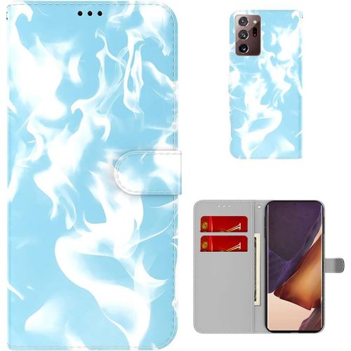 Étui Pour Samsung Galaxy Note20 Ultra N985 6 9 Pouces Pu Magnétique Pochette Cuir Housse Motif De Nuages Rabattable Case Stent Fonction Cover Bleu