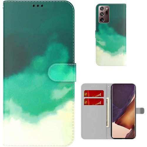 Étui Pour Samsung Galaxy Note20 Ultra N985 6 9 Pouces Pu Magnétique Pochette Cuir Housse Aquarelle Impression Rabattable Case Stent Fonction Cover Vert