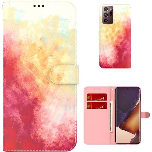 Étui Pour Samsung Galaxy Note20 Ultra N985 6 9 Pouces Pu Magnétique Pochette Cuir Housse Aquarelle Impression Rabattable Case Stent Fonction Cover Rouge