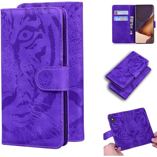 Étui Pour Samsung Galaxy Note20 Ultra N985 6 9 Pouces Pu Magnétique Pochette Cuir Housse Tigre Impression Rabattable Case Stent Fonction Purple
