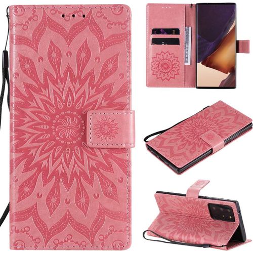 Étui Pour Samsung Galaxy Note20 Ultra/Sm N985 6 9 Pouces Pu Magnétique Pochette Cuir Housse Tournesol Gaufrage Design Stent Fonction Rabattable Rose