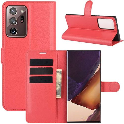 Étui Pour Samsung Galaxy Note20 Ultra/N985f 6 9 Pouces Pu Cuir Couverture Magnétique Portefeuille Protection Housse Motif Litchi Stent Fonction Flip Cuir Rouge