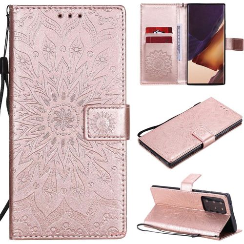 Étui Pour Samsung Galaxy Note20 Ultra/Sm N985 6 9 Pouces Pu Magnétique Pochette Cuir Housse Tournesol Gaufrage Design Stent Fonction Rabattable Or Rose