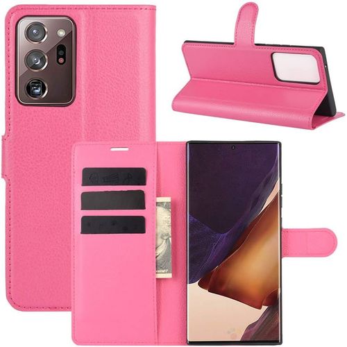 Étui Pour Samsung Galaxy Note20 Ultra/N985f 6 9 Pouces Pu Cuir Couverture Magnétique Portefeuille Protection Housse Motif Litchi Stent Fonction Flip Cuir Rose Rouge