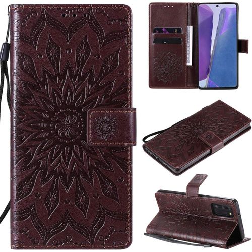 Étui Pour Samsung Galaxy Note20/Sm N980 6 7 Pouces Pu Magnétique Pochette Cuir Housse Tournesol Gaufrage Design Stent Fonction Rabattable Marron