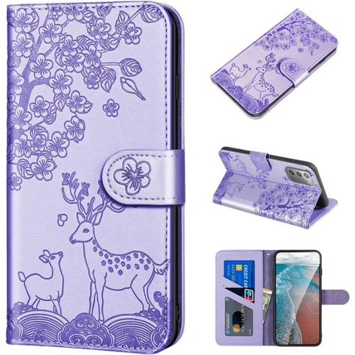 Étui Pour Samsung Galaxy Note20/Sm N980 6 7 Pouces Pu Cuir Couverture Magnétique Portefeuille Protection Housse Stent Fonction Flip Cuir Cerf Sika Motif Violet