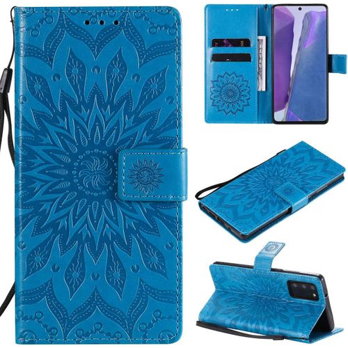 Étui Pour Samsung Galaxy Note20/Sm N980 6 7 Pouces Pu Magnétique Pochette Cuir Housse Tournesol Gaufrage Design Stent Fonction Rabattable Bleu