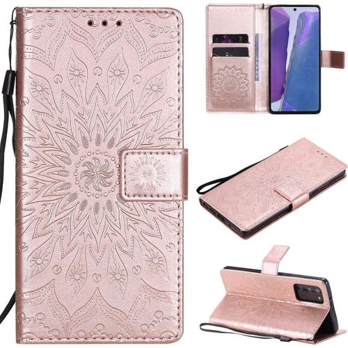 Étui Pour Samsung Galaxy Note20/Sm N980 6 7 Pouces Pu Magnétique Pochette Cuir Housse Tournesol Gaufrage Design Stent Fonction Rabattable Or Rose