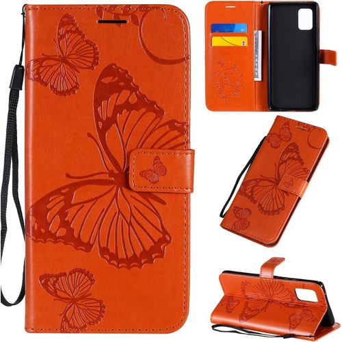 Étui Pour Samsung Galaxy A71 5g/Sm A716 6 7 Pouces Pu Cuir Couverture Magnétique Housse Conception En Relief De Papillon Stent Fonction Flip Cuir Orange