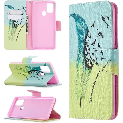 Étui Pour Samsung Galaxy A21s / Sm-A217 6,5 Pouces Pu Cuir Couverture Magnétique Housse Motif D'oiseaux Volants De Plumes Stent Fonction Coque Flip Cuir
