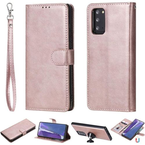 Étui Pour Samsung Galaxy Note20 / N980 6,7 Pouces Pu+Tpu Détachable 2 En 1 Housse Coque À Rabat Magnétique Et Couverture Arrière Stent Fonction Portefeuille Or Rose