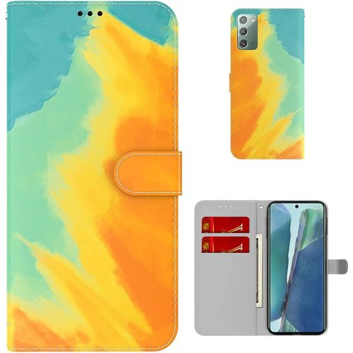 Étui Pour Samsung Galaxy Note20 4g/5g N980 6 7 Pouces Pu Magnétique Pochette Cuir Housse Aquarelle Impression Rabattable Case Stent Fonction Cover Jaune