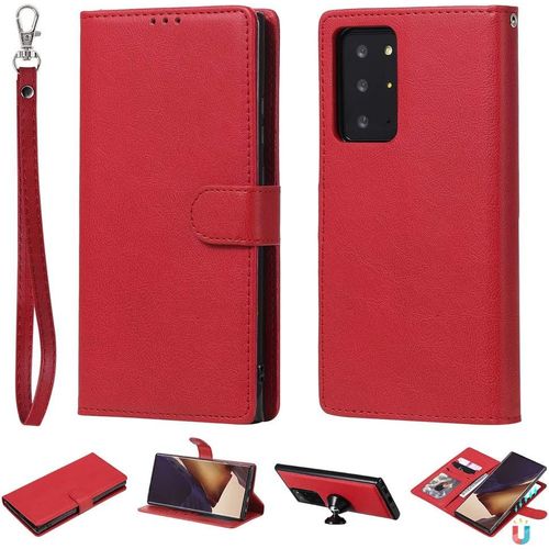 Étui Pour Samsung Galaxy Note20 Ultra / N985 6,9 Pouces Pu+Tpu Détachable 2 En 1 Housse Coque À Rabat Magnétique Et Couverture Arrière Stent Fonction Portefeuille Rouge