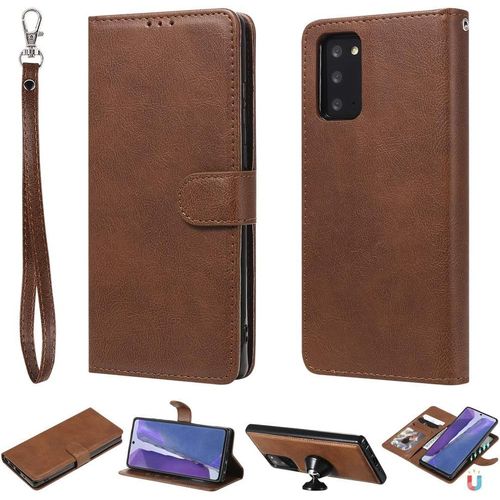 Étui Pour Samsung Galaxy Note20 / N980 6,7 Pouces Pu+Tpu Détachable 2 En 1 Housse Coque À Rabat Magnétique Et Couverture Arrière Stent Fonction Portefeuille Marron