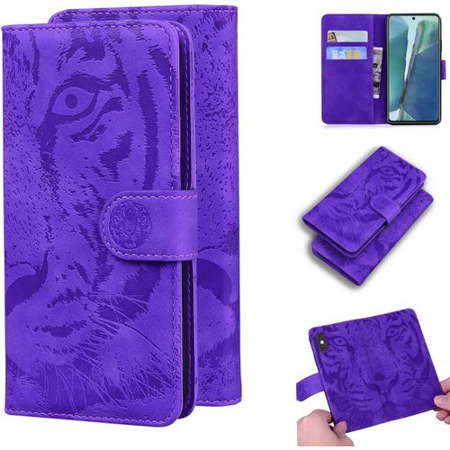 Étui Pour Samsung Galaxy Note20 4g/5g N980 6 7 Pouces Pu Magnétique Pochette Cuir Housse Tigre Impression Rabattable Case Stent Fonction Purple