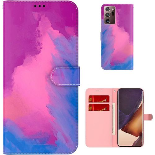 Étui Pour Samsung Galaxy Note20 Ultra N985 6 9 Pouces Pu Magnétique Pochette Cuir Housse Aquarelle Impression Rabattable Case Stent Fonction Cover Purple