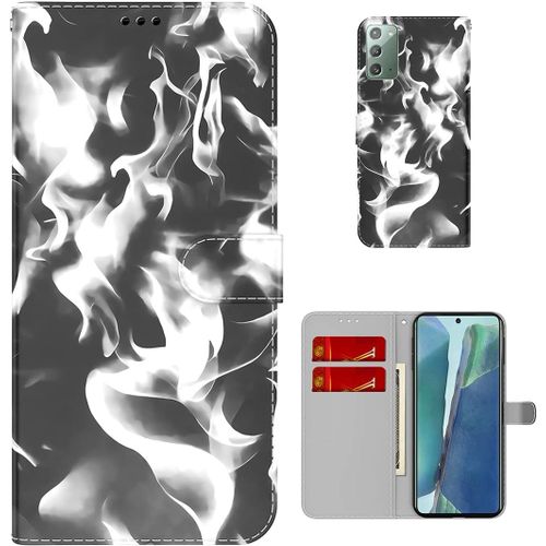Étui Pour Samsung Galaxy Note20 4g/5g N980 6 7 Pouces Pu Magnétique Pochette Cuir Housse Motif De Nuages Rabattable Case Stent Fonction Cover Noir