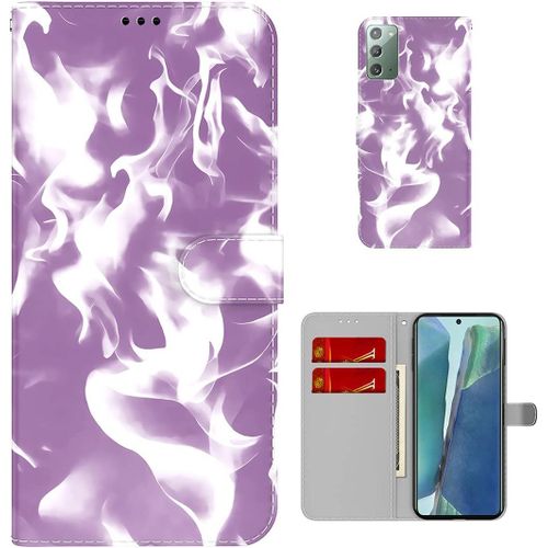 Étui Pour Samsung Galaxy Note20 4g/5g N980 6 7 Pouces Pu Magnétique Pochette Cuir Housse Motif De Nuages Rabattable Case Stent Fonction Cover Violet