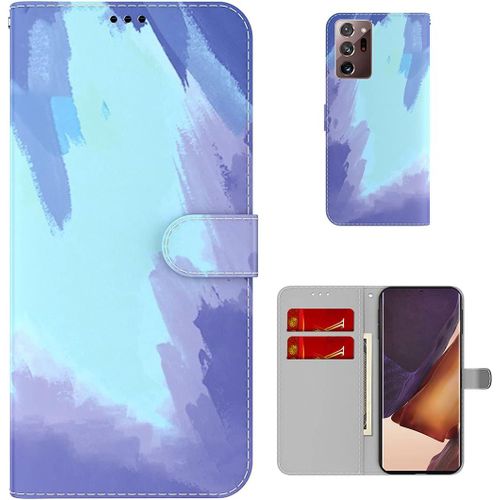 Étui Pour Samsung Galaxy Note20 Ultra N985 6 9 Pouces Pu Magnétique Pochette Cuir Housse Aquarelle Impression Rabattable Case Stent Fonction Cover Bleu