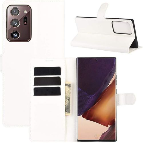 Étui Pour Samsung Galaxy Note20 Ultra/N985f 6 9 Pouces Pu Cuir Couverture Magnétique Portefeuille Protection Housse Motif Litchi Stent Fonction Flip Cuir Blanc