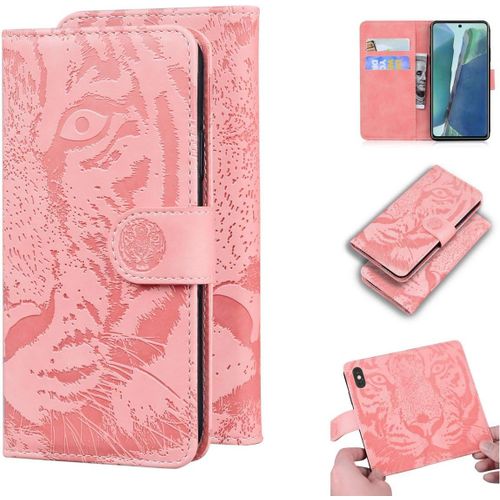 Étui Pour Samsung Galaxy Note20 4g/5g N980 6 7 Pouces Pu Magnétique Pochette Cuir Housse Tigre Impression Rabattable Case Stent Fonction Rose
