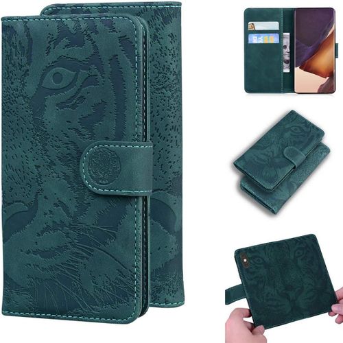Étui Pour Samsung Galaxy Note20 Ultra N985 6 9 Pouces Pu Magnétique Pochette Cuir Housse Tigre Impression Rabattable Case Stent Fonction Vert